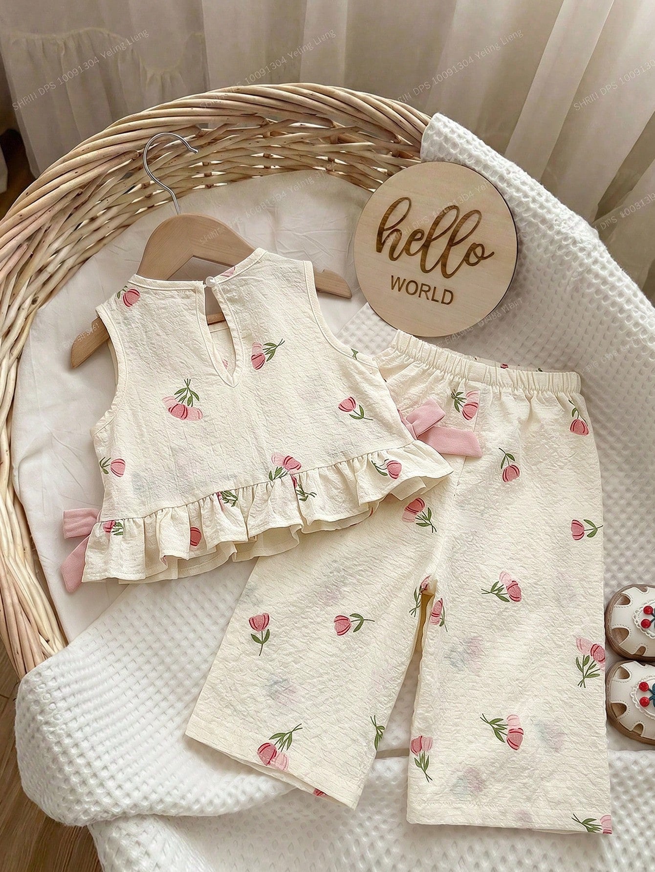 2 Pieces Set Babygirl Cute Summer Pink Bow Sleeveless Top And Elastic Waist Shorts Set