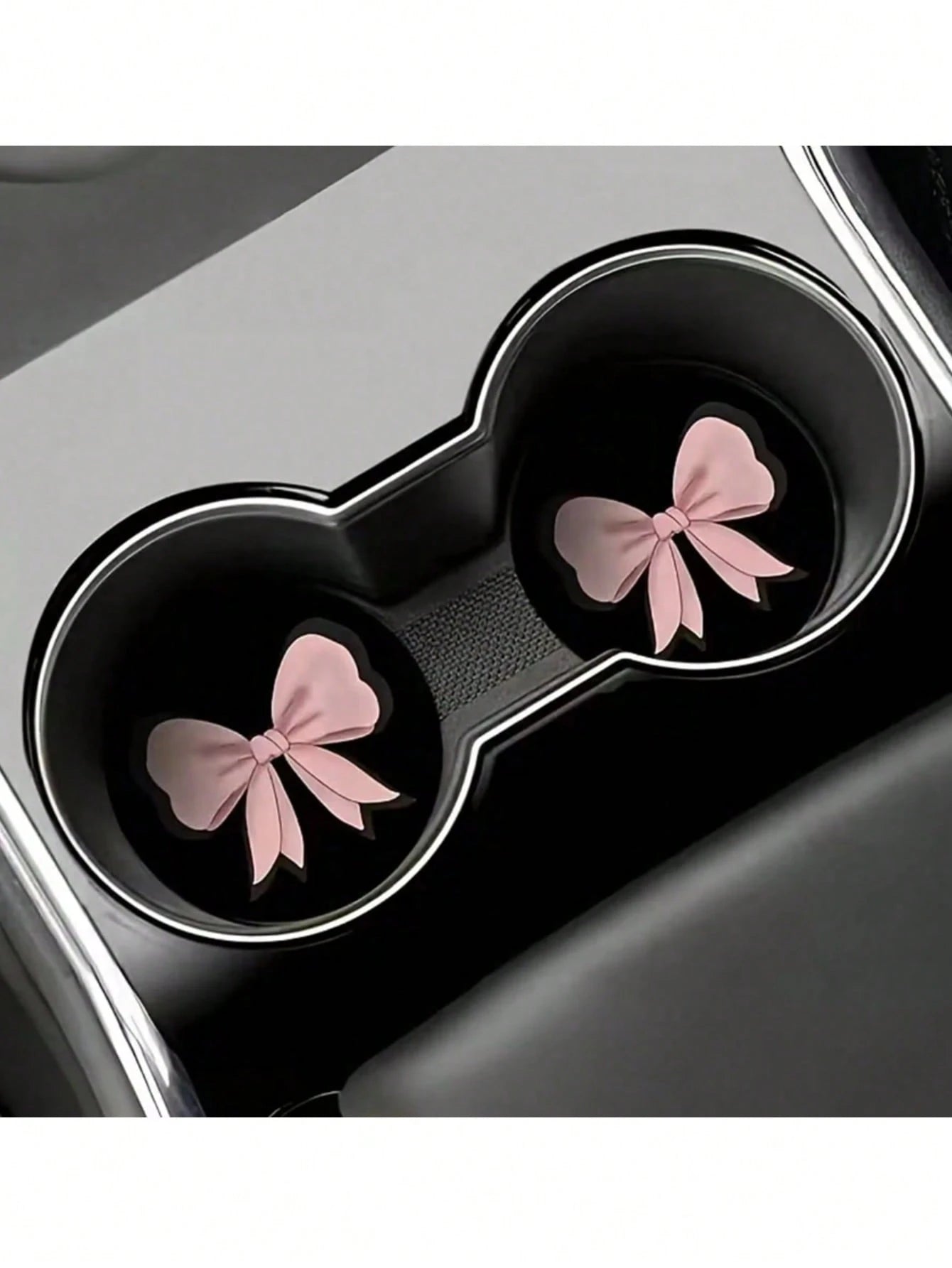 2 Sets Pink Bow-Shaped Silicone Leak-Proof Car Cup Holder, Suitable For Car Interior Decoration