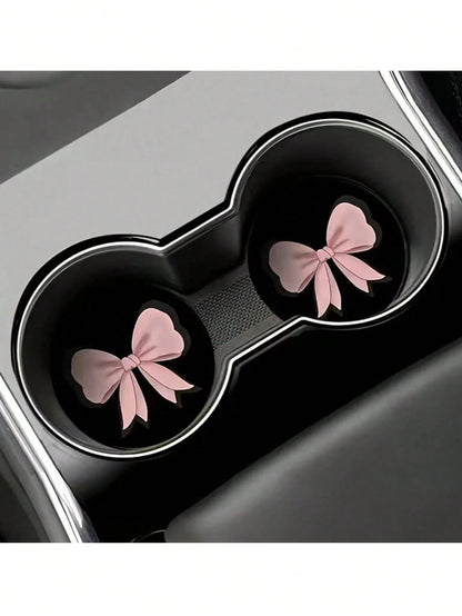 2 Sets Pink Bow-Shaped Silicone Leak-Proof Car Cup Holder, Suitable For Car Interior Decoration