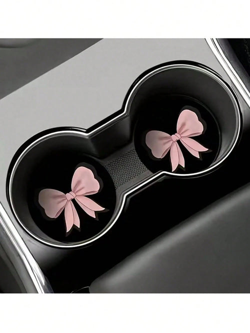 2 Sets Pink Bow-Shaped Silicone Leak-Proof Car Cup Holder, Suitable For Car Interior Decoration