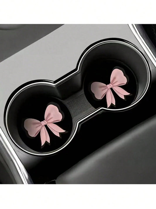 2 Sets Pink Bow-Shaped Silicone Leak-Proof Car Cup Holder, Suitable For Car Interior Decoration