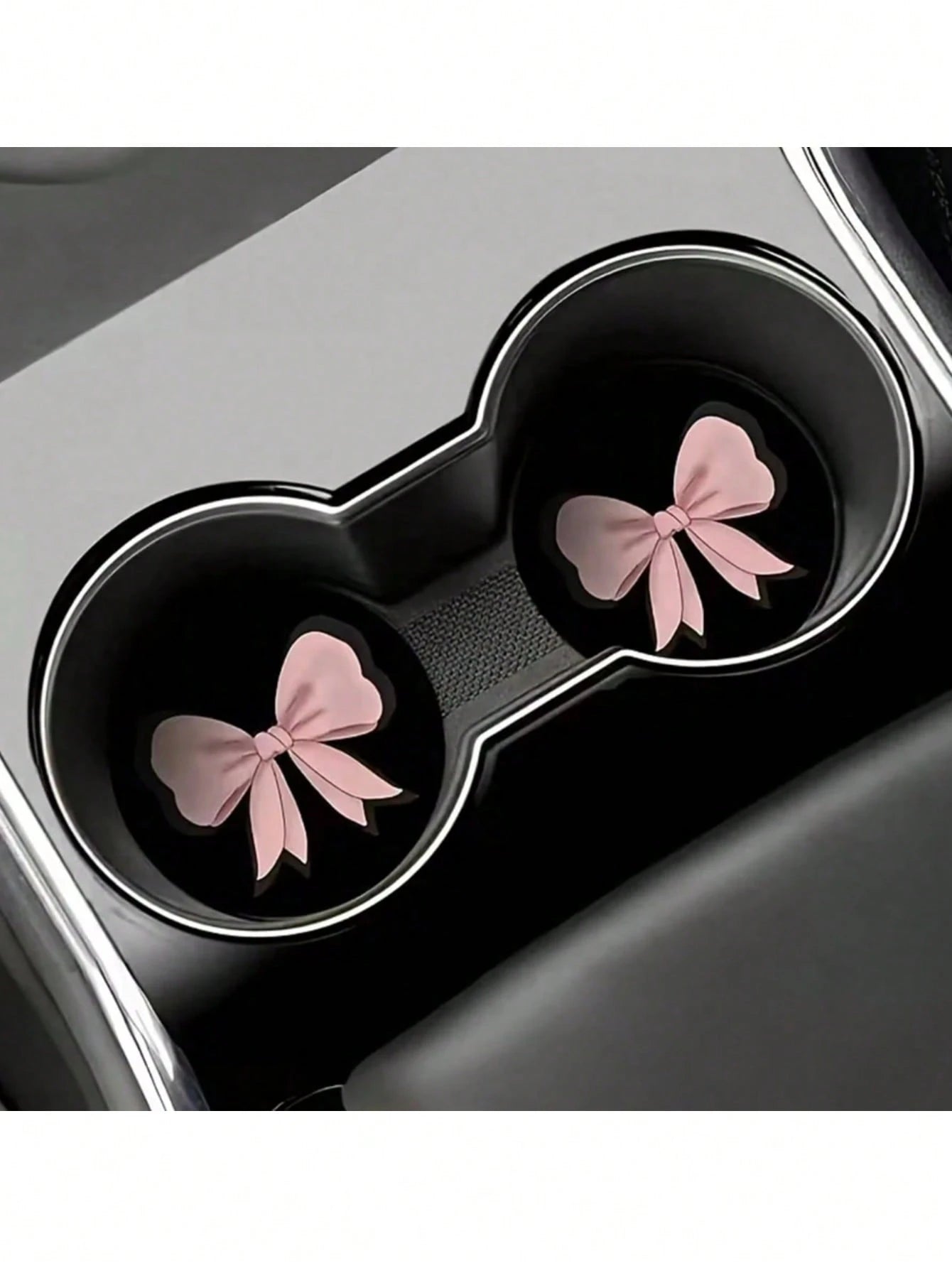 2 Sets Pink Bow-Shaped Silicone Leak-Proof Car Cup Holder, Suitable For Car Interior Decoration