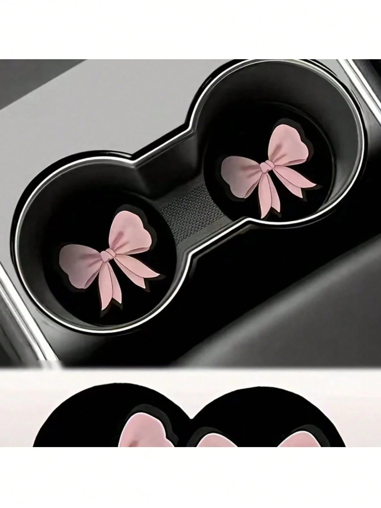 2 Sets Pink Bow-Shaped Silicone Leak-Proof Car Cup Holder, Suitable For Car Interior Decoration