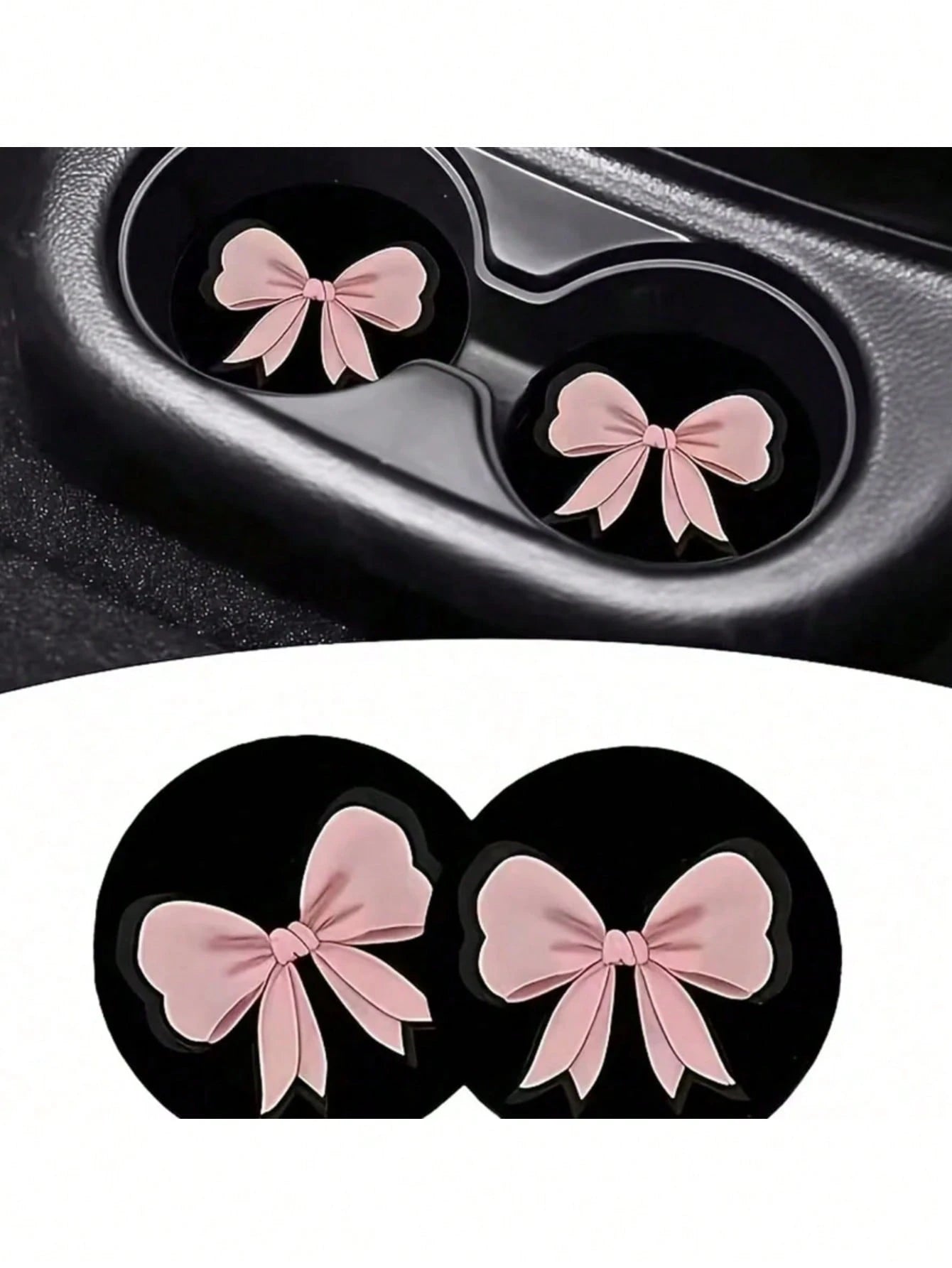 2 Sets Pink Bow-Shaped Silicone Leak-Proof Car Cup Holder, Suitable For Car Interior Decoration