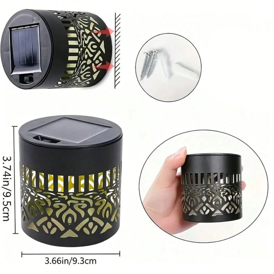 2 Solar-Powered Fence Lights With A Mandala Design, Suitable For Outdoor Walls And Featuring An IP65 Waterproof Rating. These Metal Solar-Powered Deck Step Lights Are Ideal For Garden Decoration And M