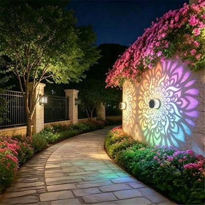 2 Solar-Powered Fence Lights With A Mandala Design, Suitable For Outdoor Walls And Featuring An IP65 Waterproof Rating. These Metal Solar-Powered Deck Step Lights Are Ideal For Garden Decoration And M