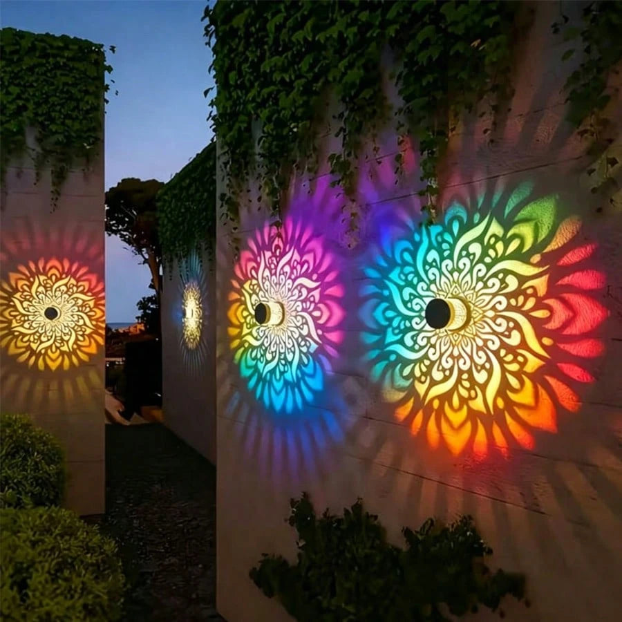 2 Solar-Powered Fence Lights With A Mandala Design, Suitable For Outdoor Walls And Featuring An IP65 Waterproof Rating. These Metal Solar-Powered Deck Step Lights Are Ideal For Garden Decoration And M
