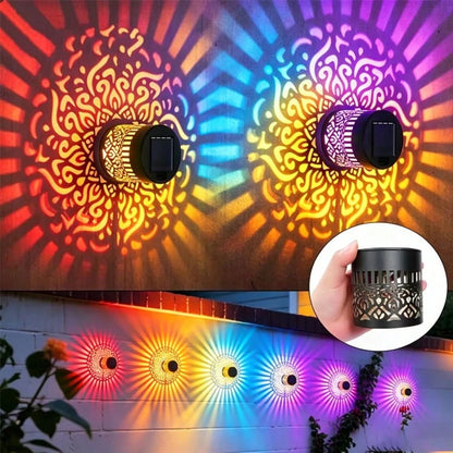 2 Solar-Powered Fence Lights With A Mandala Design, Suitable For Outdoor Walls And Featuring An IP65 Waterproof Rating. These Metal Solar-Powered Deck Step Lights Are Ideal For Garden Decoration And M