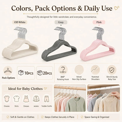 20/10pcspcs Velvet Baby Hangers, Space Saving Kids Closet Organizers For Baby Nursery, Children's Room, Bedroom, Cute Baby Essentials For Newborn