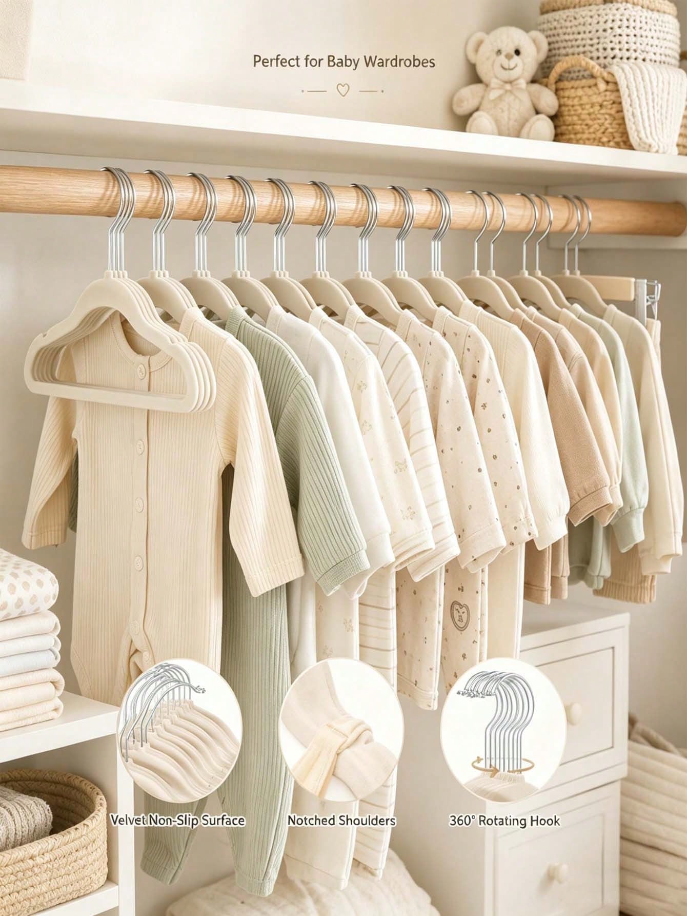 20/10pcspcs Velvet Baby Hangers, Space Saving Kids Closet Organizers For Baby Nursery, Children's Room, Bedroom, Cute Baby Essentials For Newborn