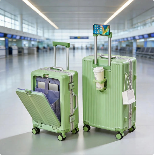 20/24 Inch Front Open Aluminum Frame Carry On Luggage Airline Approved TSA Lock Ultra Light Spinner 360° Wheels For Business Trip Beach Vacation
