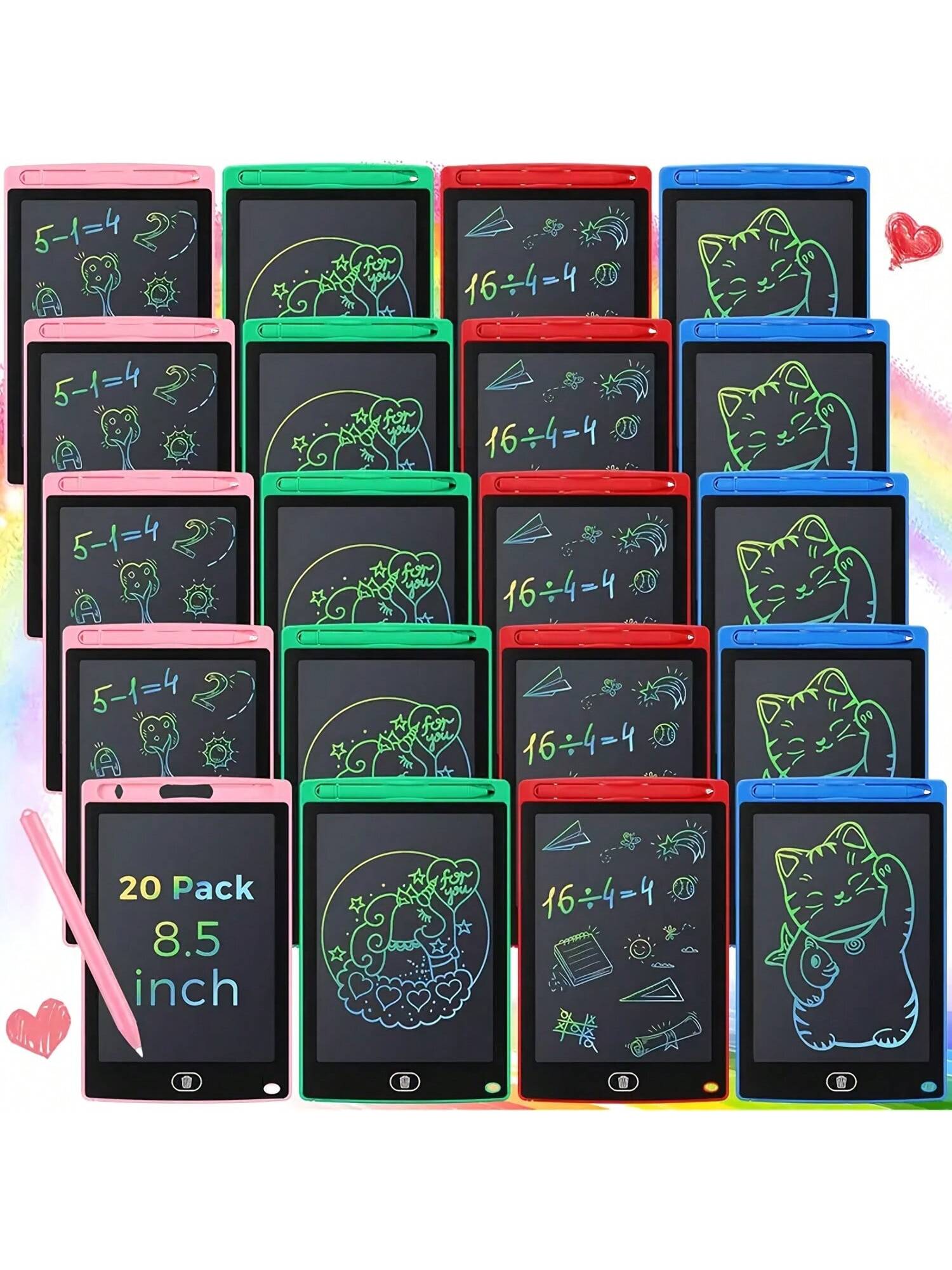 20 Pack LCD Writing Board For Kids, Doodle Board Reusable Board Screen Drawing Pad Erasable Painting Pads Educational Toy For 3-8 Years