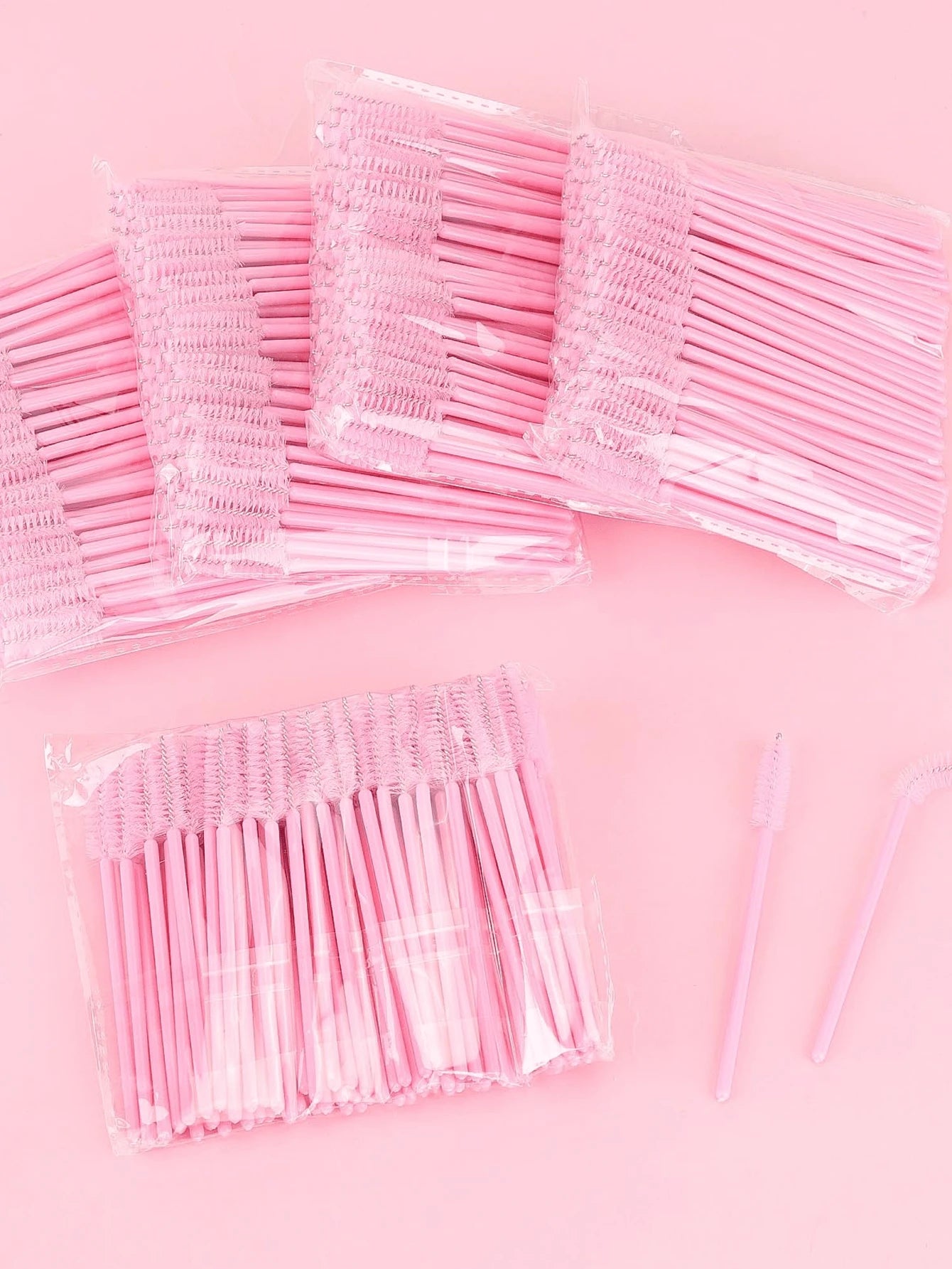 200/100/50/10pcs Set Eyelash Brushes, Eyelash Comb Brushes (With Storage Box), Flexible Disposable Eyebrow Brushes, Eyelash Extension Brushes, Eyebrow Brushes, Castor Oil Brushes (Baby Pink)