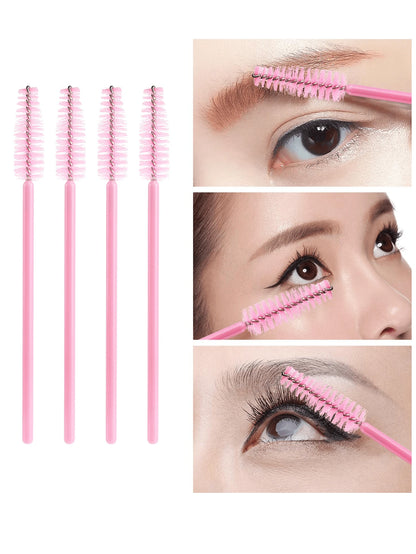 200/100/50/10pcs Set Eyelash Brushes, Eyelash Comb Brushes (With Storage Box), Flexible Disposable Eyebrow Brushes, Eyelash Extension Brushes, Eyebrow Brushes, Castor Oil Brushes (Baby Pink)