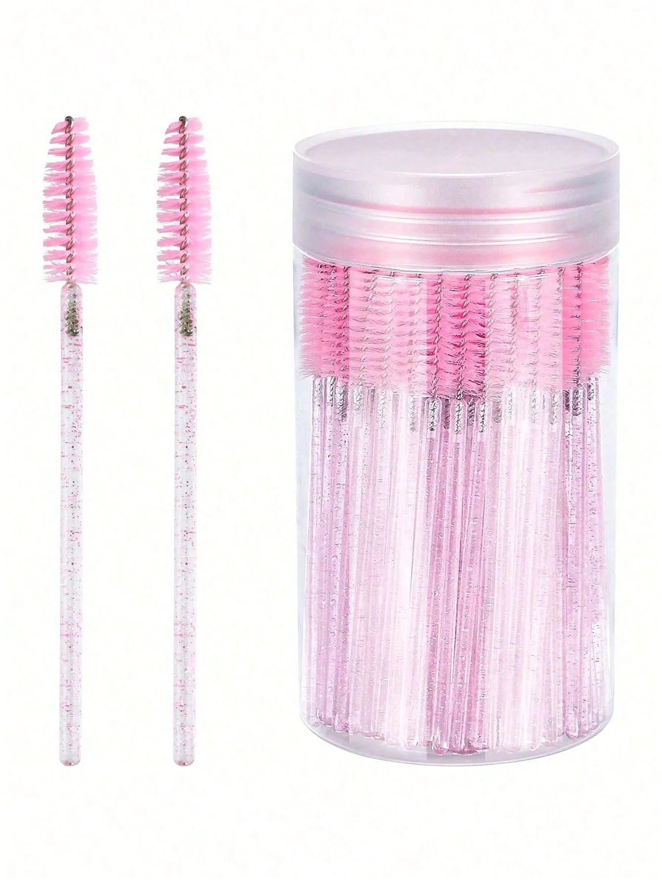 200/100/50/10pcs Set Eyelash Brushes, Eyelash Comb Brushes (With Storage Box), Flexible Disposable Eyebrow Brushes, Eyelash Extension Brushes, Eyebrow Brushes, Castor Oil Brushes (Baby Pink)