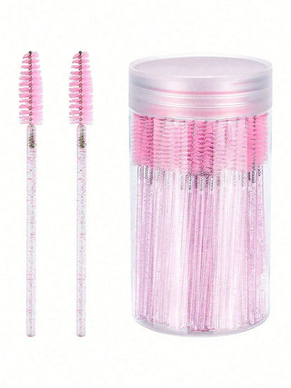 200/100/50/10pcs Set Eyelash Brushes, Eyelash Comb Brushes (With Storage Box), Flexible Disposable Eyebrow Brushes, Eyelash Extension Brushes, Eyebrow Brushes, Castor Oil Brushes (Baby Pink)