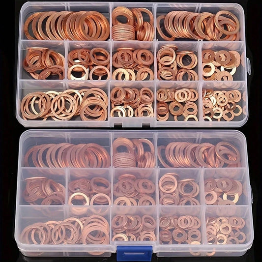 200/100PCS Solid Copper Washers Set – High-Temperature Oil Drain Plug Gaskets| Marine-Grade Crush Washers For Automotive, Boat & Industrial Use Flat Seal Tool Hardware Accessories