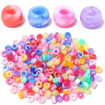200Pcs Acrylic Dual-Color Gradient Large Hole Pony Beads, Barrel Shaped Beads, Bracelet Earrings Jewelry DIY Colorful Beading Materials, Keychain Phone Chain Tassel Pendant Decorative Beads