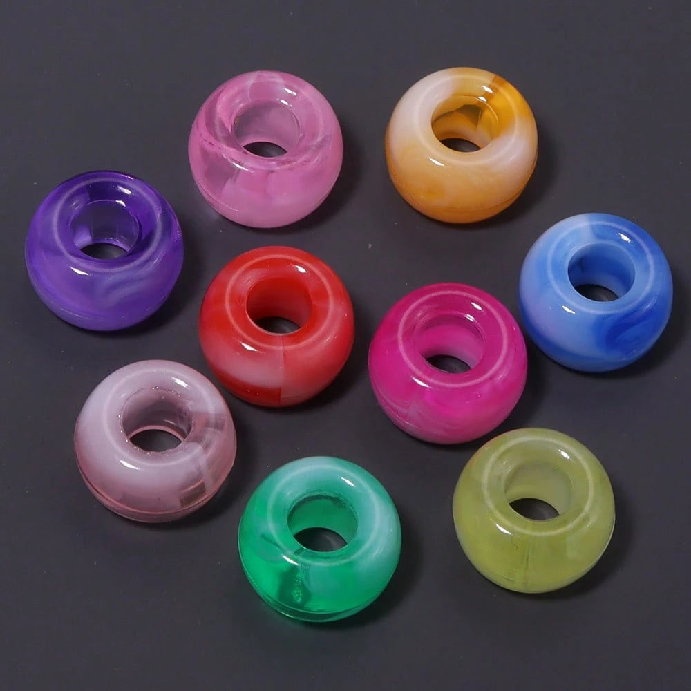 200Pcs Acrylic Dual-Color Gradient Large Hole Pony Beads, Barrel Shaped Beads, Bracelet Earrings Jewelry DIY Colorful Beading Materials, Keychain Phone Chain Tassel Pendant Decorative Beads