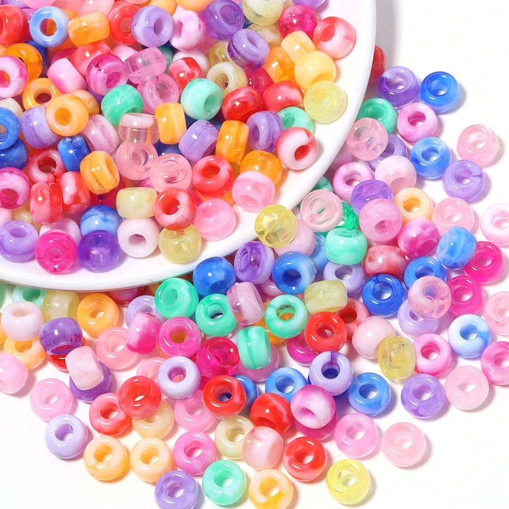 200Pcs Acrylic Dual-Color Gradient Large Hole Pony Beads, Barrel Shaped Beads, Bracelet Earrings Jewelry DIY Colorful Beading Materials, Keychain Phone Chain Tassel Pendant Decorative Beads