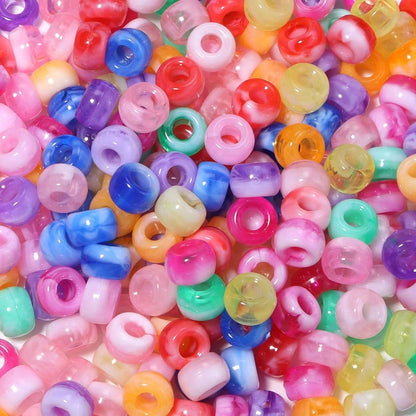 200Pcs Acrylic Dual-Color Gradient Large Hole Pony Beads, Barrel Shaped Beads, Bracelet Earrings Jewelry DIY Colorful Beading Materials, Keychain Phone Chain Tassel Pendant Decorative Beads