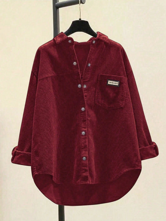2025 Autumn Women's Oversized Corduroy Button-Up Shirt, Loose Casual Long Sleeve Fashion Jacket Spring