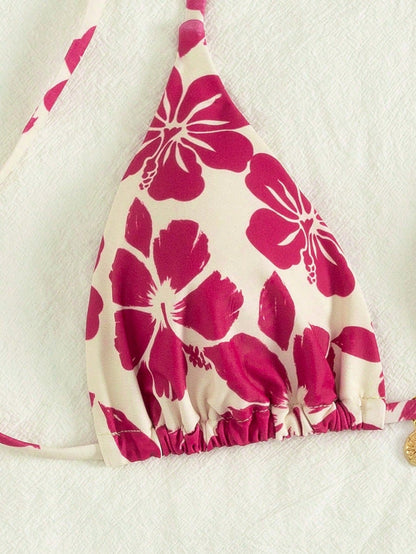 2026 Beach Women Bathing Suits Summer Outfits Women Bathing Suits Women Bikini Sets Floral Top Women Two Pieces Sets Flower Top Two Vacation Casual