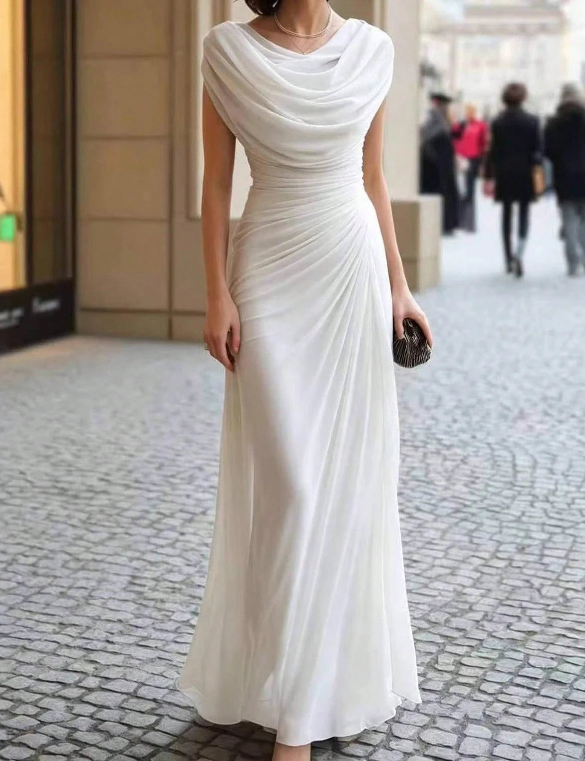 2026 European Casual Party Elegant Ruched Cowl Neck Evening Dress