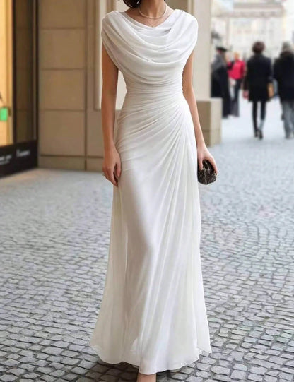 2026 European Casual Party Elegant Ruched Cowl Neck Evening Dress
