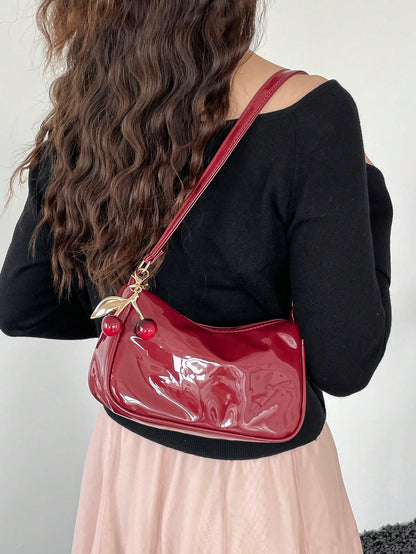 2026 Fashion New Shoulder Crossbody Bag Shiny Patent Leather High-End Luxury Women's Bag With Pendant Underarm Bag