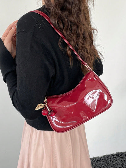 2026 Fashion New Shoulder Crossbody Bag Shiny Patent Leather High-End Luxury Women's Bag With Pendant Underarm Bag