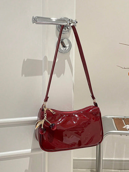 2026 Fashion New Shoulder Crossbody Bag Shiny Patent Leather High-End Luxury Women's Bag With Pendant Underarm Bag