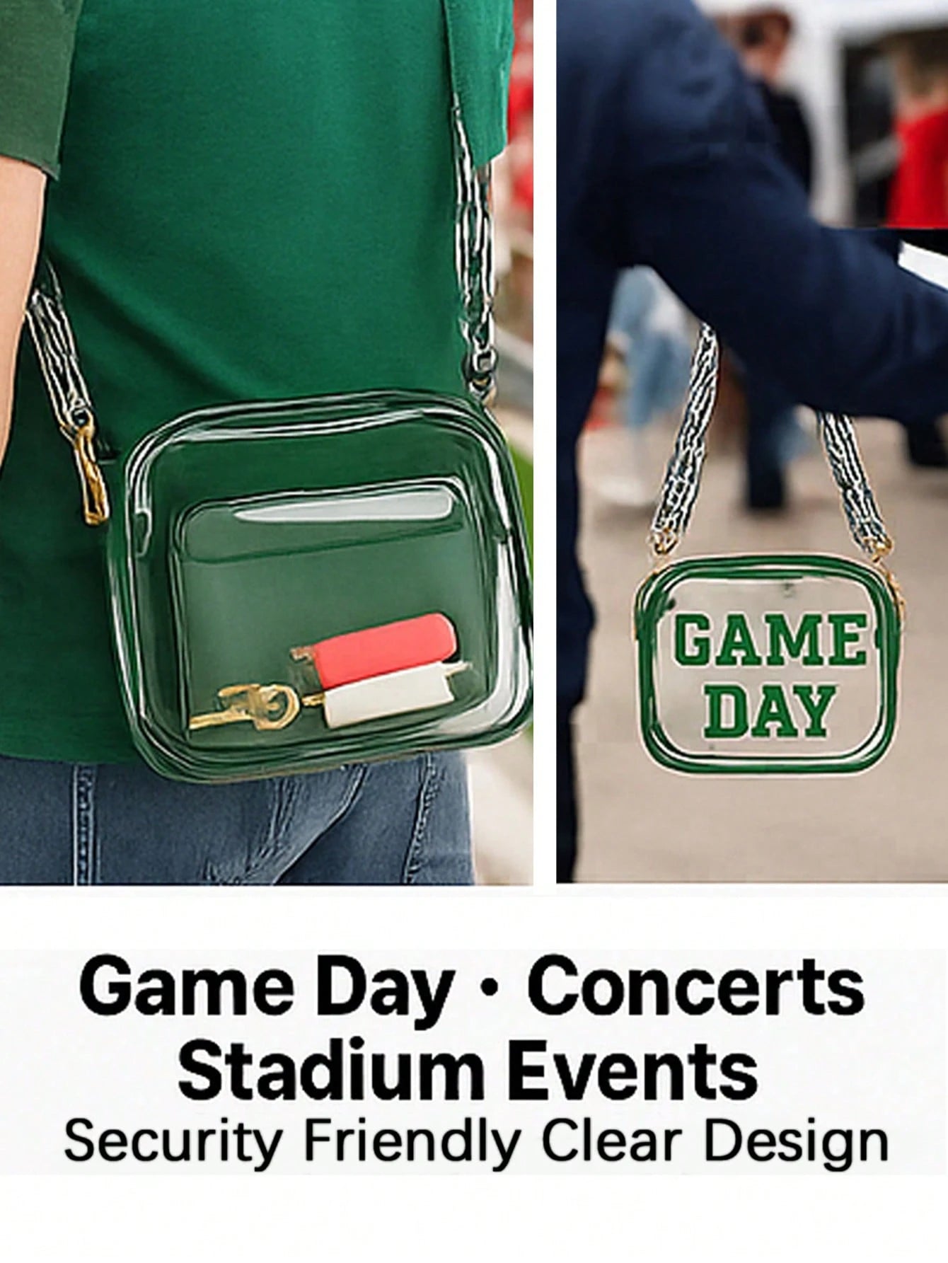 2026 New Arrival Clear Stadium Bag With Letter Patches, Stadium Approved Crossbody Purse For Concerts, Sports Events And Football Fans