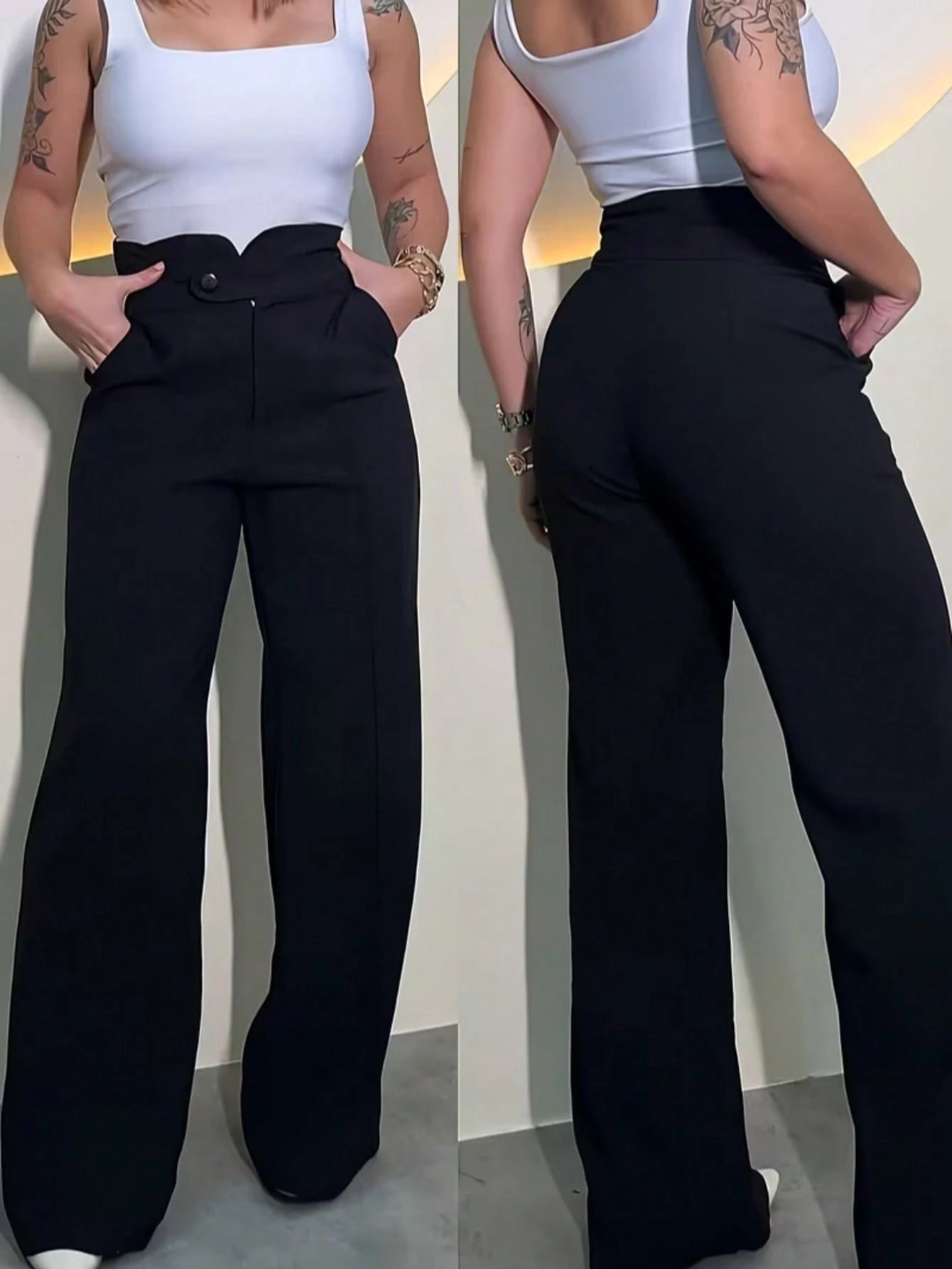 2026 New High-Waisted Wide-Leg Pants For Women, Designed For Workplace/Office, Creates A Chic And Fashionable Look, Making You Look Slender And Confident Spring Black