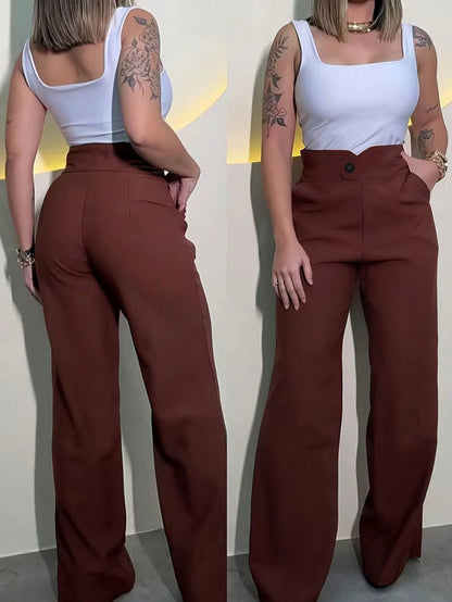 2026 New High-Waisted Wide-Leg Pants For Women, Designed For Workplace/Office, Creates A Chic And Fashionable Look, Making You Look Slender And Confident Spring Black