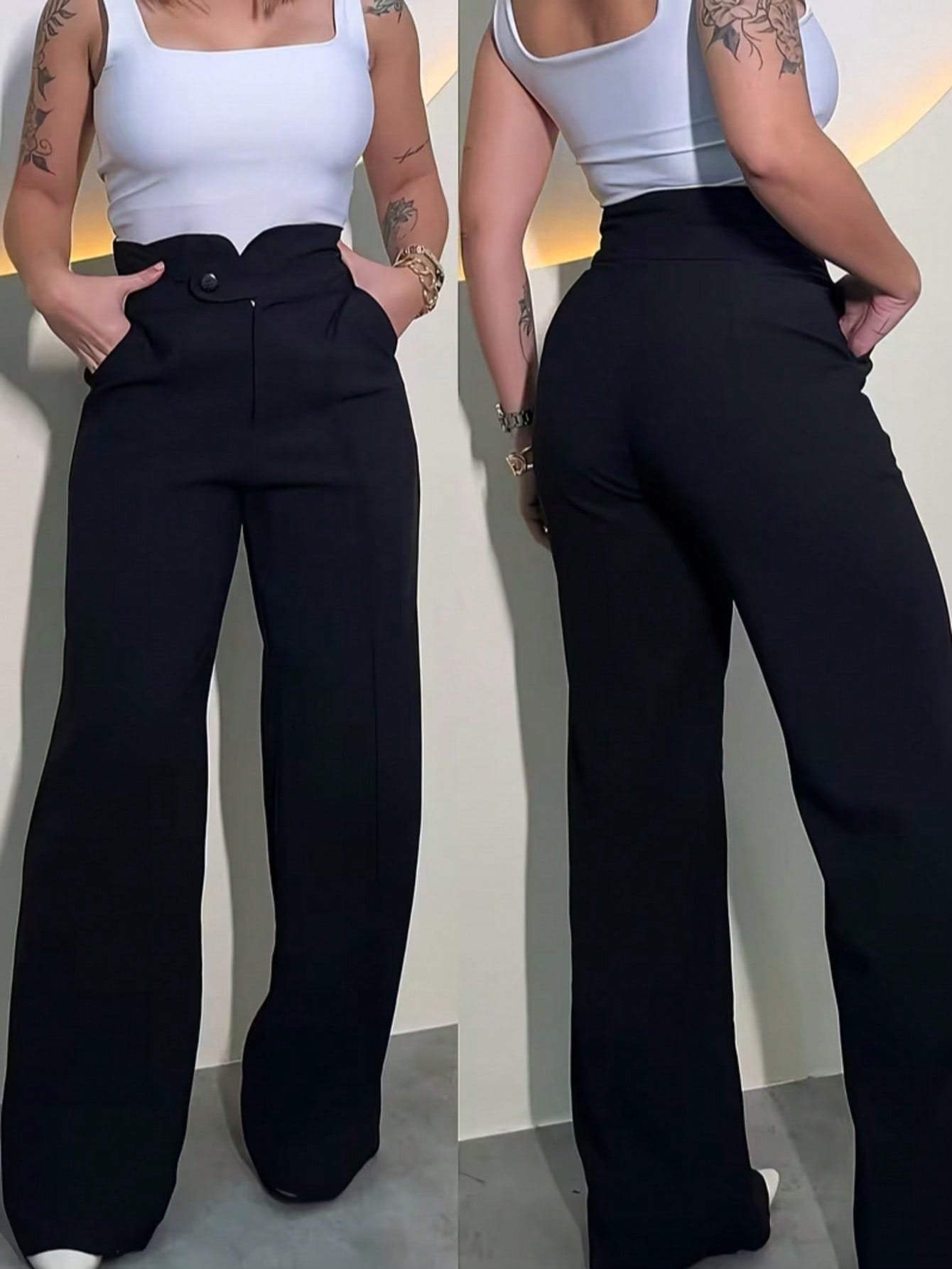 2026 New High-Waisted Wide-Leg Pants For Women, Designed For Workplace/Office, Creates A Chic And Fashionable Look, Making You Look Slender And Confident Spring Black