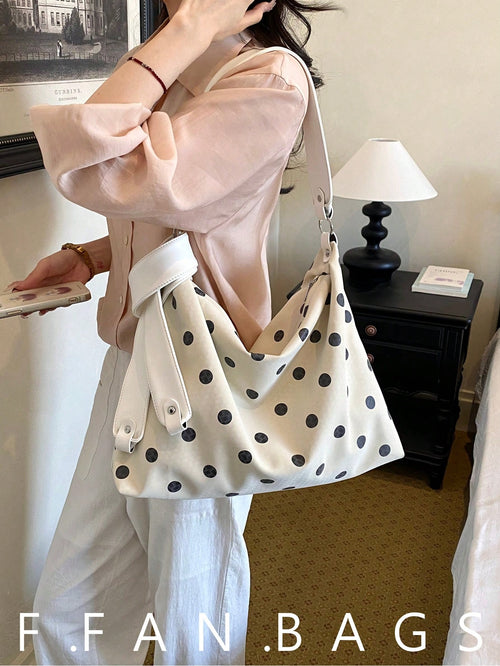 2026 New Korean Style Casual Fashion Cute Polka Dot Commuter Shoulder Bag Large Capacity Tote Bag Underarm Bag