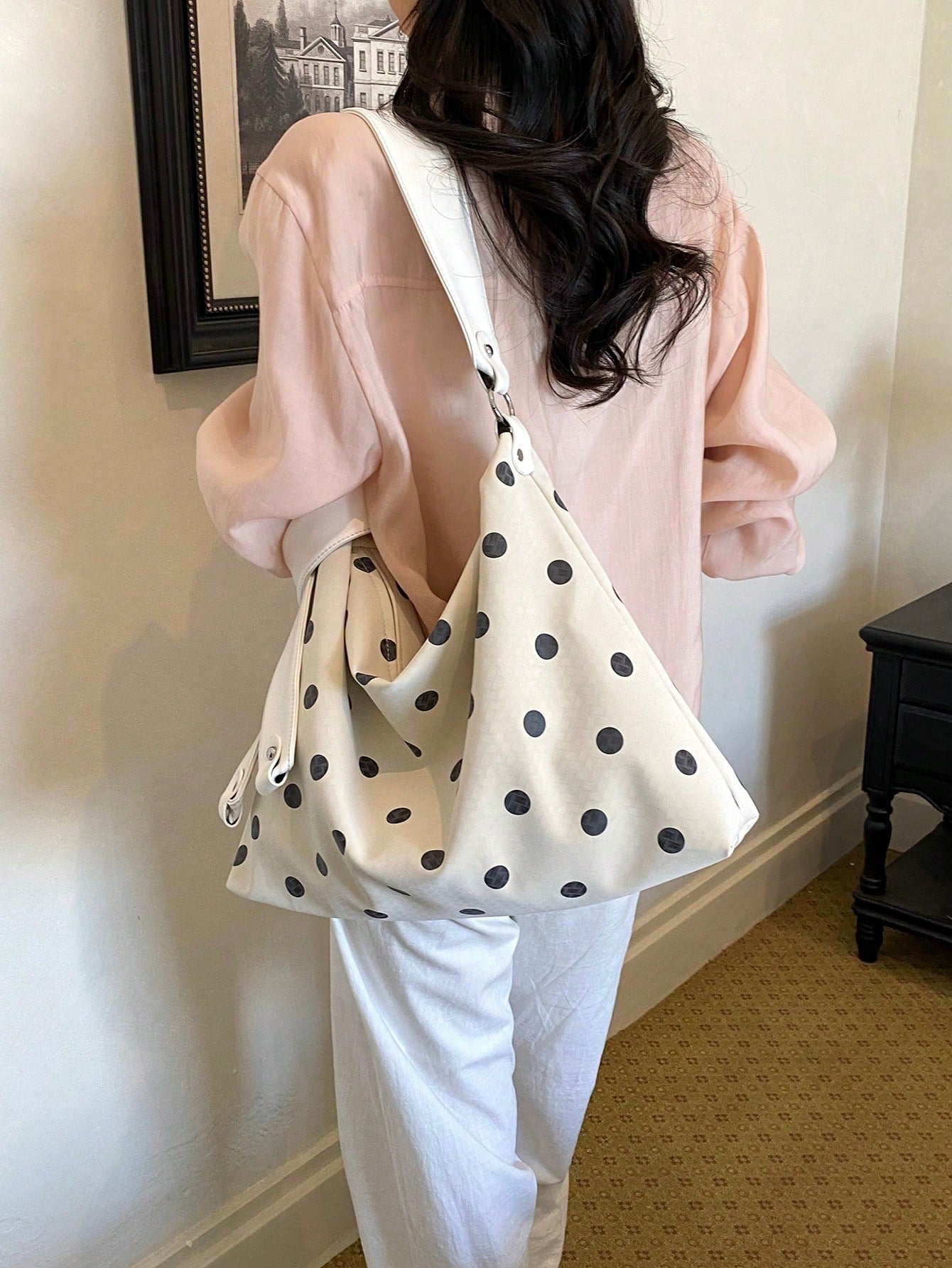 2026 New Korean Style Casual Fashion Cute Polka Dot Commuter Shoulder Bag Large Capacity Tote Bag Underarm Bag