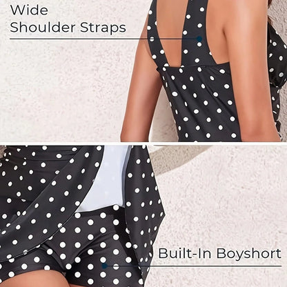2026 New Polka Dot Print Plus Size Skirted Bikini Swimsuit- Minimalist Chic, Cooling Summer Vibe For Beach Vacation & Resort Wear