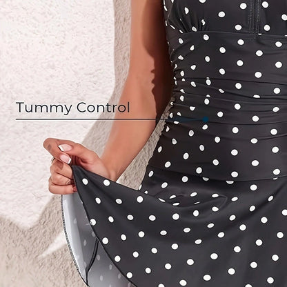 2026 New Polka Dot Print Plus Size Skirted Bikini Swimsuit- Minimalist Chic, Cooling Summer Vibe For Beach Vacation & Resort Wear