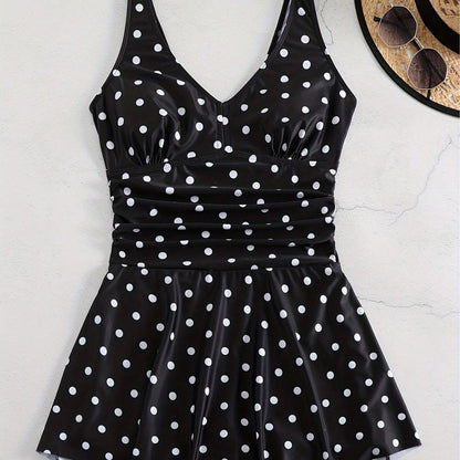 2026 New Polka Dot Print Plus Size Skirted Bikini Swimsuit- Minimalist Chic, Cooling Summer Vibe For Beach Vacation & Resort Wear