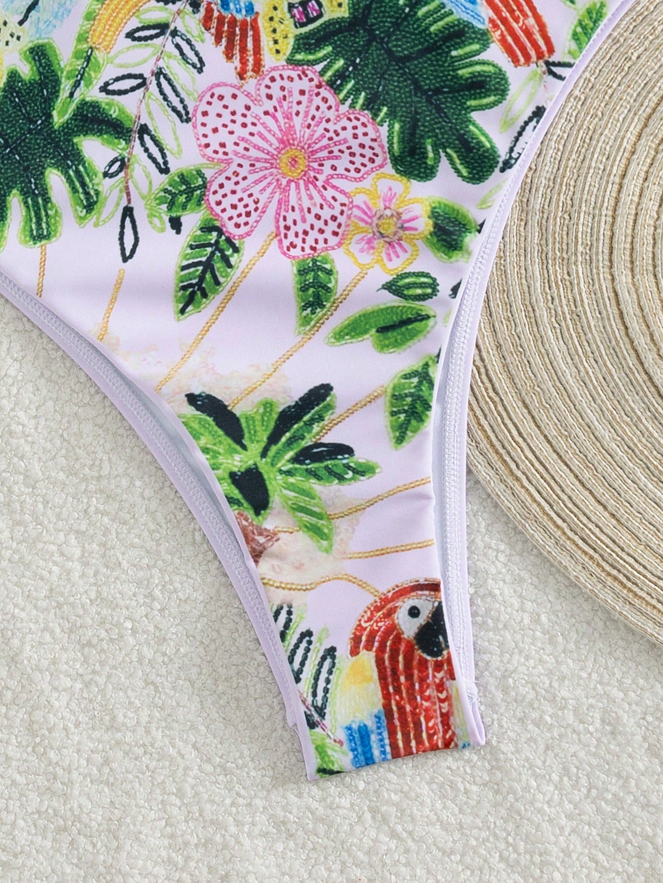 2026 New Sexy Palm Tree & Parrot Print One-Piece Swimsuit, Suitable For Beach Vacation, Sexy Bikini, Women's Resort Wear, Women's Beach Outfit, Women's Summer Wear, Women's Swimwear