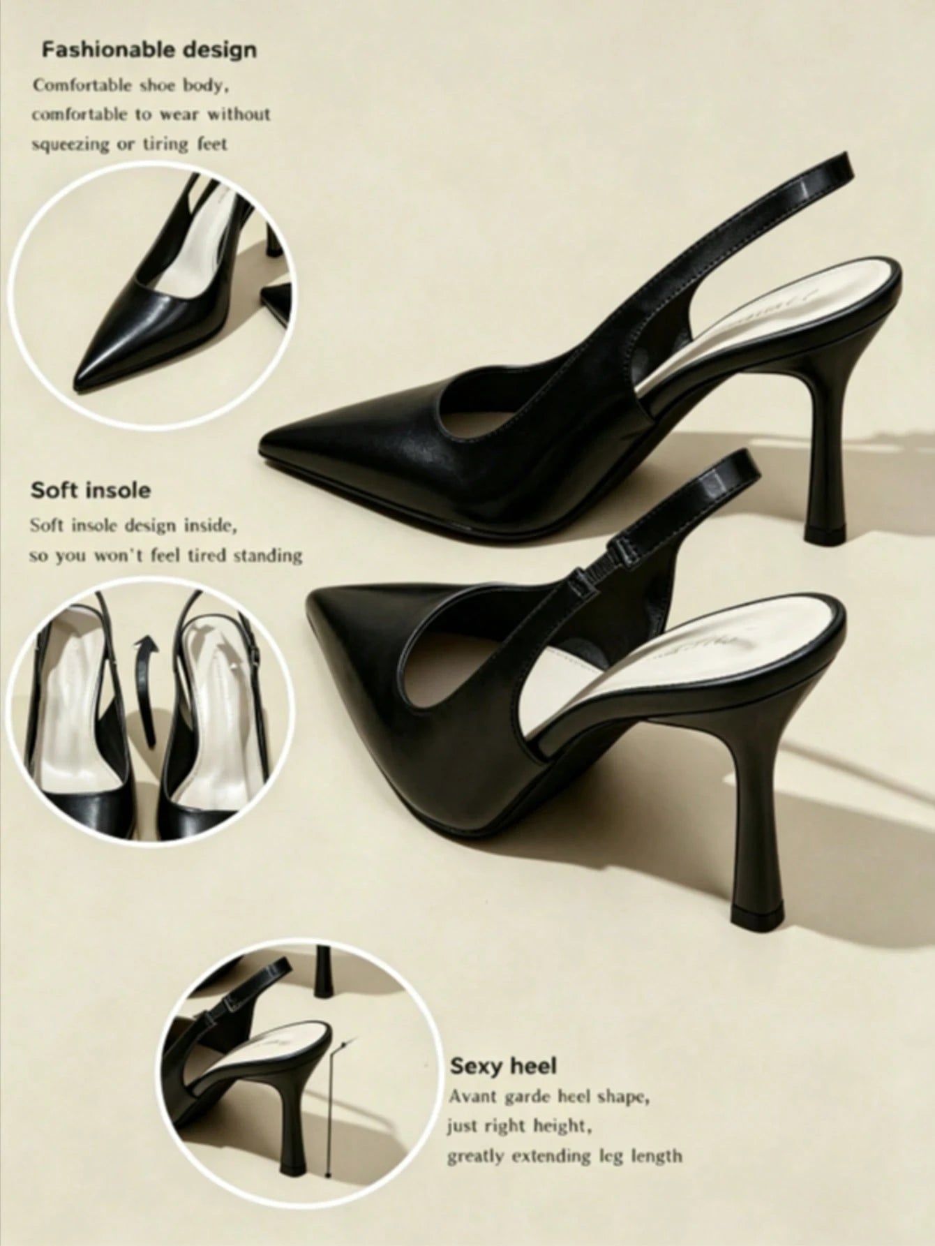 2026 New Women Gloss White Pointed Toe Slingback Stiletto Heels, Elegant Open Back Dress Pumps, Versatile Footwear For Spring Summer Outfits