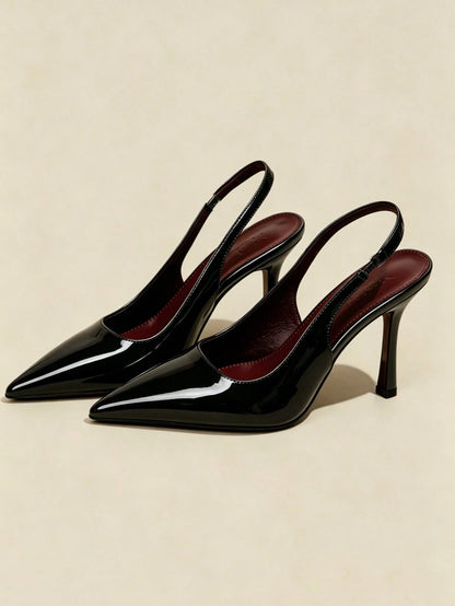 2026 New Women Gloss White Pointed Toe Slingback Stiletto Heels, Elegant Open Back Dress Pumps, Versatile Footwear For Spring Summer Outfits