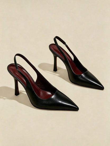2026 New Women Gloss White Pointed Toe Slingback Stiletto Heels, Elegant Open Back Dress Pumps, Versatile Footwear For Spring Summer Outfits