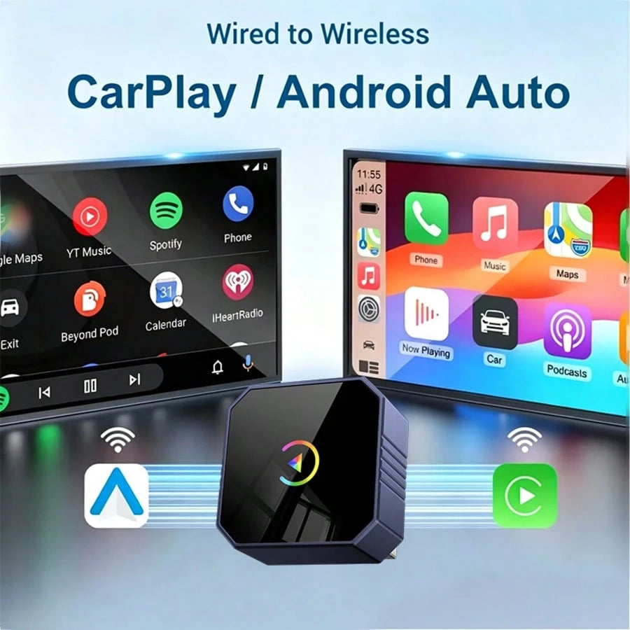 2026 Upgraded 2-In-1 Wireless CarPlay & Android Auto Adapter, Fast Connection, Stable Low-Latency, Wired To Wireless, Plug And Play, Car Upgrade Accessory, Compatible With IOS And Android Devices