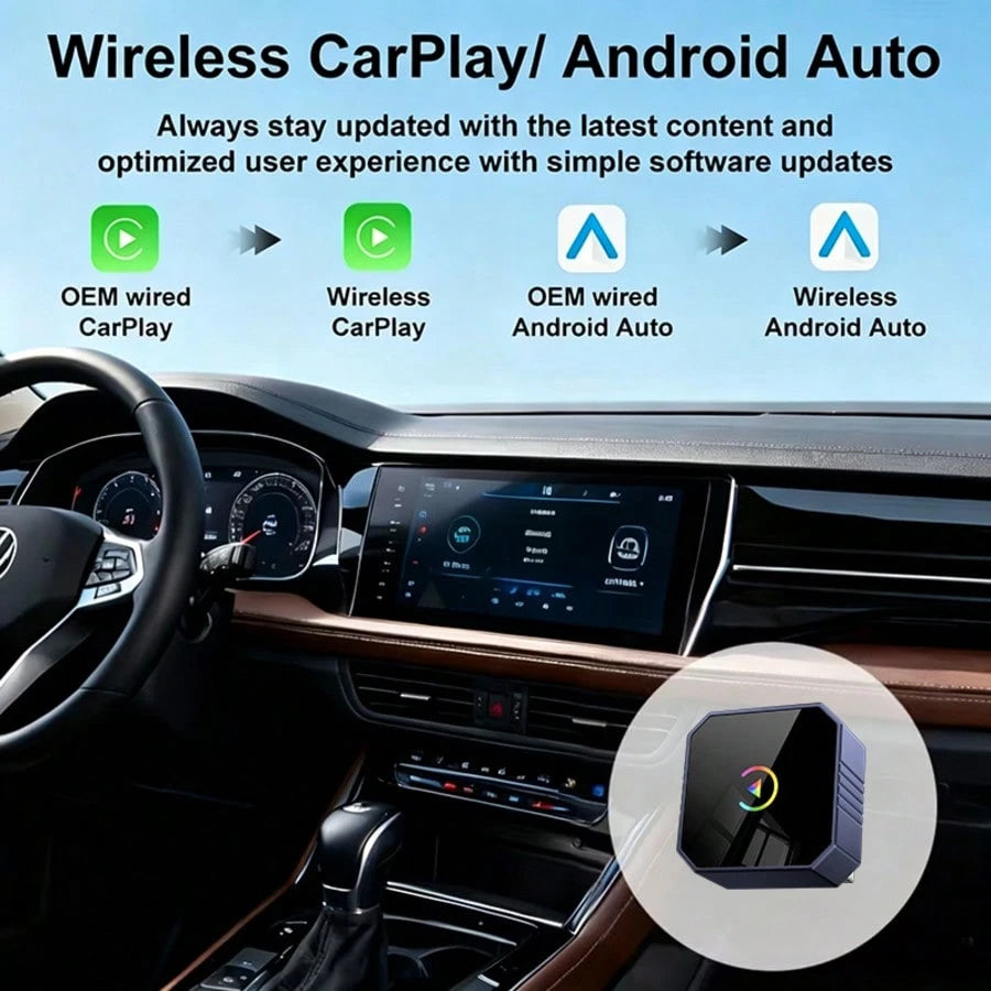 2026 Upgraded 2-In-1 Wireless CarPlay & Android Auto Adapter, Fast Connection, Stable Low-Latency, Wired To Wireless, Plug And Play, Car Upgrade Accessory, Compatible With IOS And Android Devices