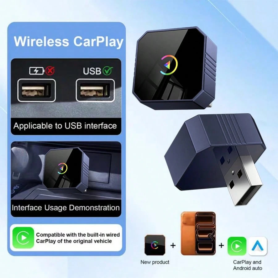 2026 Upgraded 2-In-1 Wireless CarPlay & Android Auto Adapter, Fast Connection, Stable Low-Latency, Wired To Wireless, Plug And Play, Car Upgrade Accessory, Compatible With IOS And Android Devices