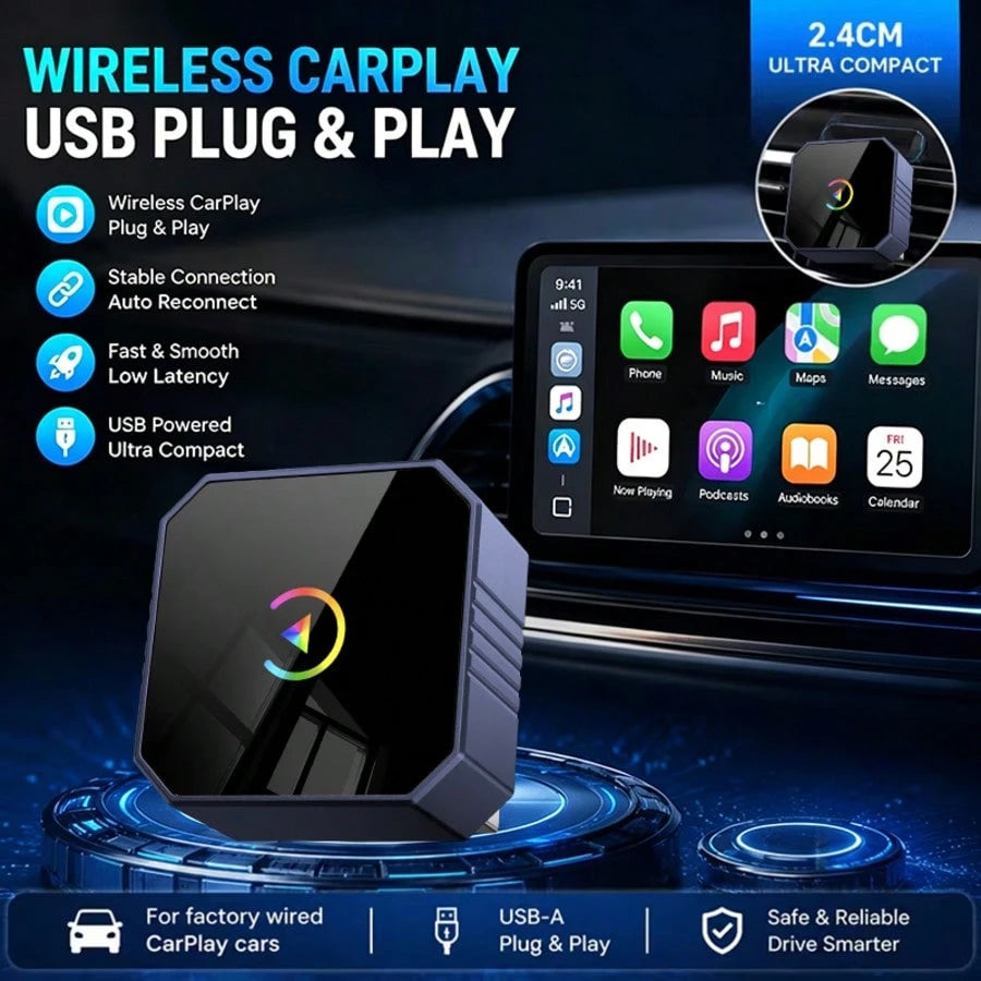 2026 Upgraded 2-In-1 Wireless CarPlay & Android Auto Adapter, Fast Connection, Stable Low-Latency, Wired To Wireless, Plug And Play, Car Upgrade Accessory, Compatible With IOS And Android Devices