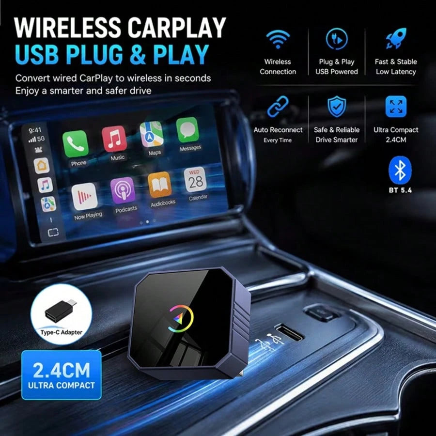 2026 Upgraded 2-In-1 Wireless CarPlay & Android Auto Adapter, Fast Connection, Stable Low-Latency, Wired To Wireless, Plug And Play, Car Upgrade Accessory, Compatible With IOS And Android Devices